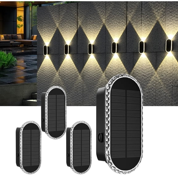 2/4/6/8 Pack Solar Fence Lights Outdoor 3000K/4000K/6000K 3 Modes Waterproof Up Down Dual Head Solar Wall Lights for Yard Fence Garden Patio Porch