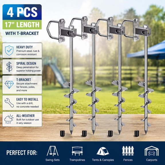 2/4/6 Pack 18" 24" Ground Anchors Screw-In Spiral L Bracket Anchors for Swing Set, Trampoline, Tent, Canopy, Mobile Home, Fence, Carport