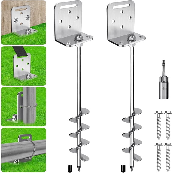 2/4/6 Pack 18" 24" Ground Anchors Screw in Shed Anchor with L Bracket Trampoline Anchor Spiral Swingset Anchors for Swing Set, Mobile Home, Fence, Playset, Tent, Canopy, Carport