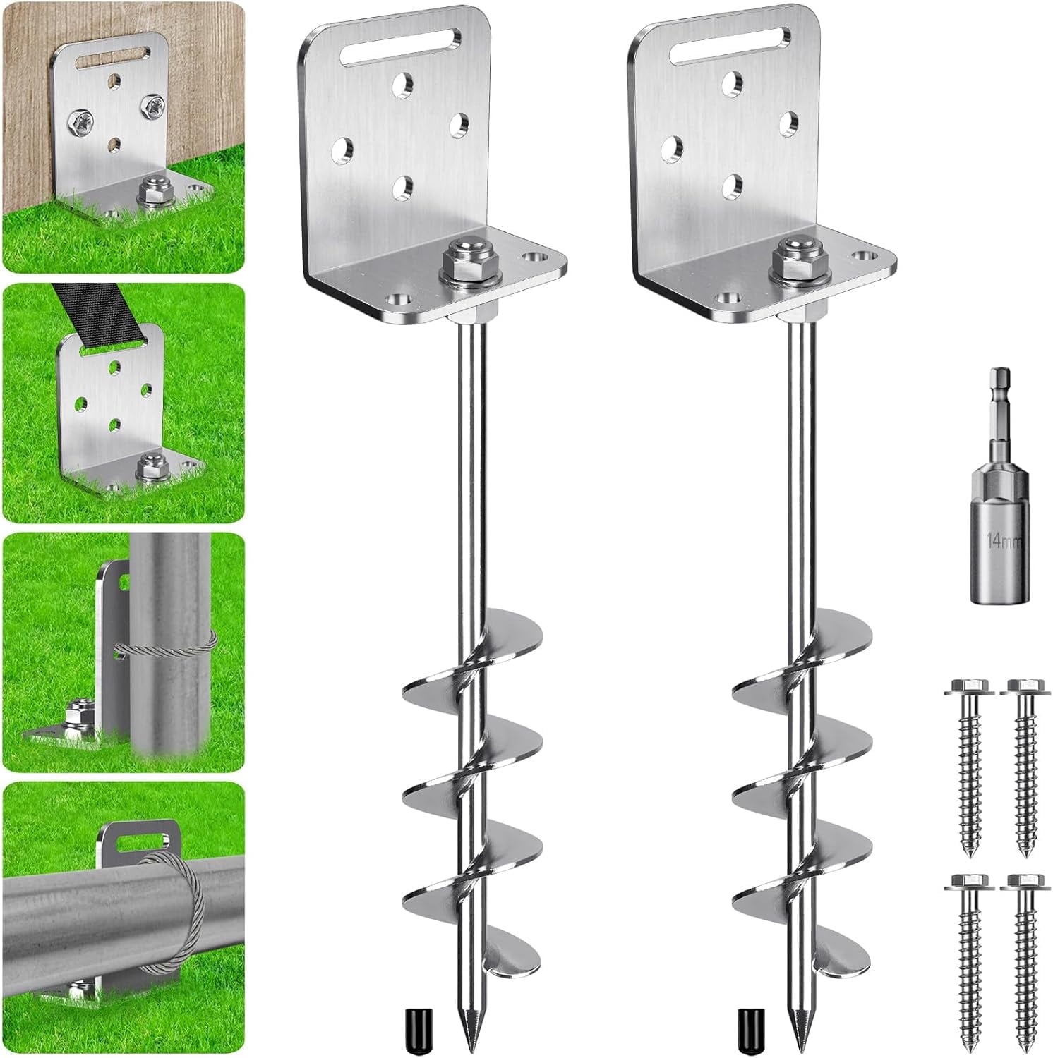 ThrottleT-2/4/6 Pack 18" 24" Ground Anchors Screw in Shed Anchor with L Bracket Trampoline Anchor Spiral Swingset Anchors for Swing Set, Mobile Home, Fence, Playset, Tent, Canopy, Carport