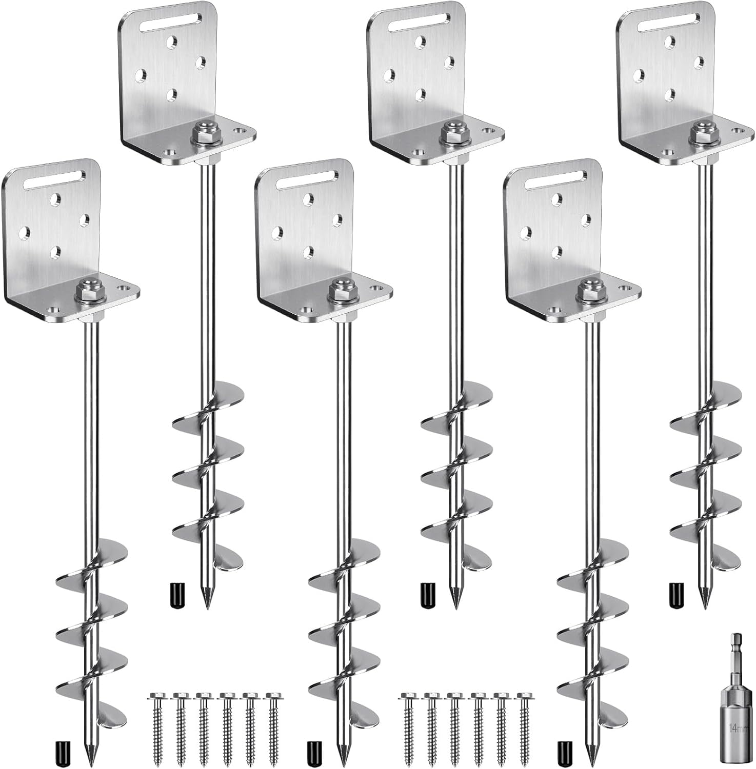 2/4/6 Pack 18" 24" Ground Anchors Screw in Shed Earth Anchor Stakes Set with L Bracket Trampoline Anchor Spiral Swingset Anchors for Swing Set, Fence, Tent, Mobile Home, Canopy, Carport, Playset