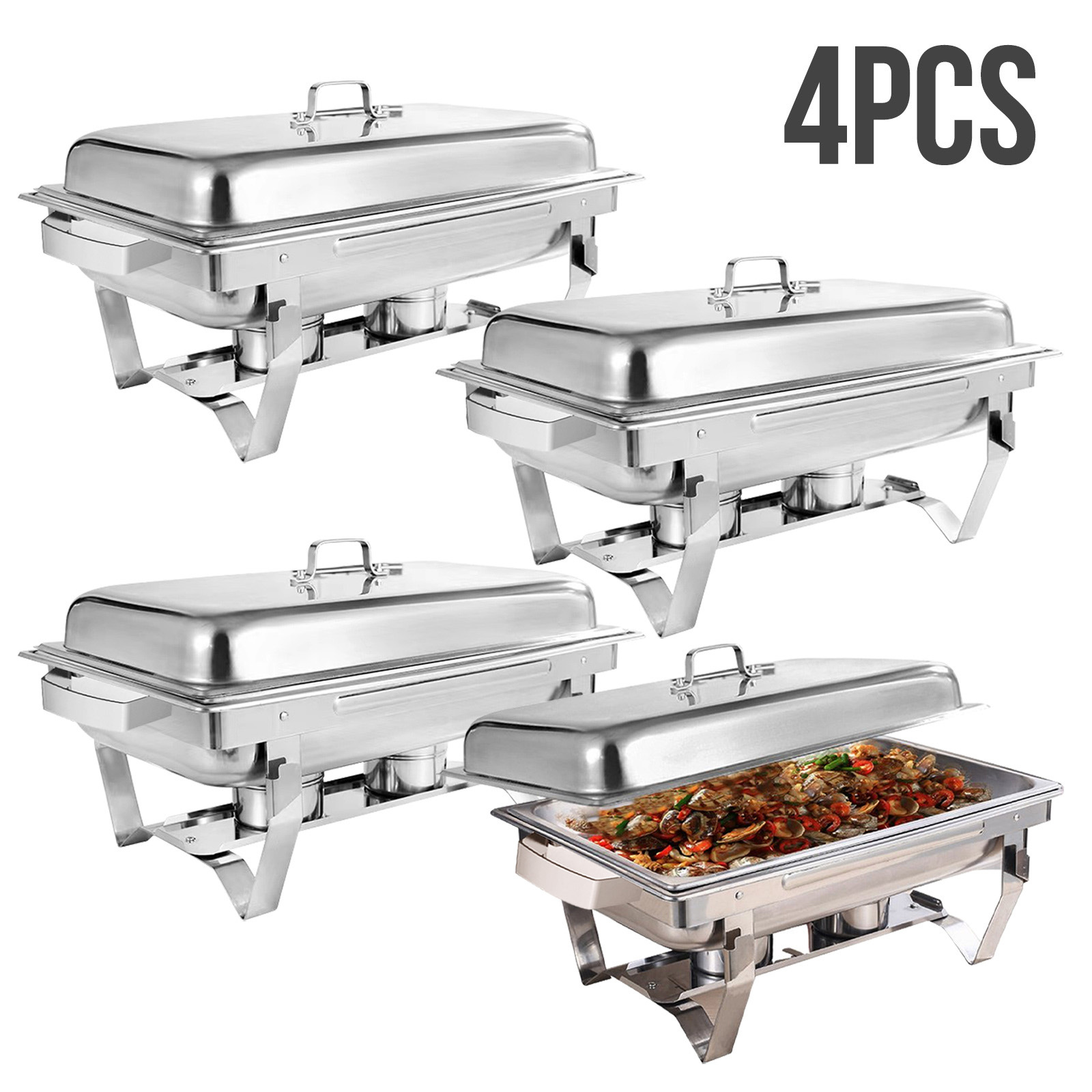 9qt 2/4/6 Pack 9QT Stainless Steel Chafing Dish - Rectangular Buffet Warmer ...