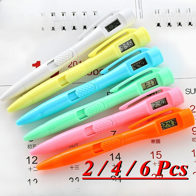 2 / 4 / 6 Pack Electronic Clock Ballpoint Pens for Exams and Office Use