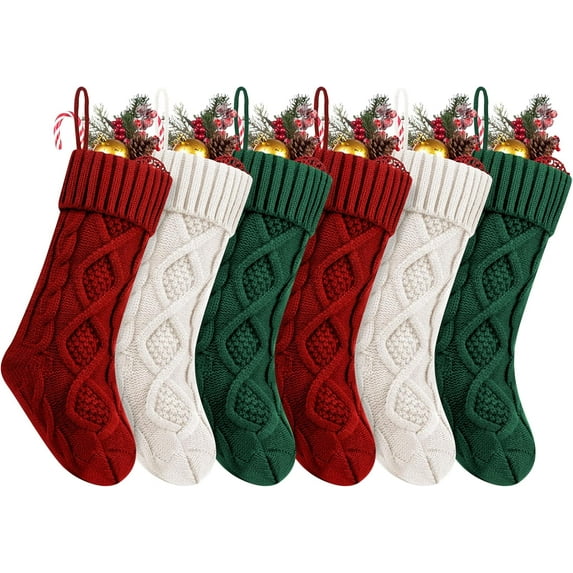 2/4/6 Pack Personalized Christmas Stockings, 18 Inches Cable Knitted Xmas Stockings for Family, Xmas Holiday Party Gifts & Decoration for Fireplace