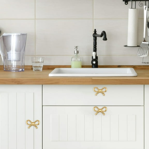 2/4/6 Pcs Bow Shape Drawer Knobs Gold Brass Cabinet Pulls with Screws Decorative Cupboard Handles for Dresser Wardrobe Drawer Cabinet