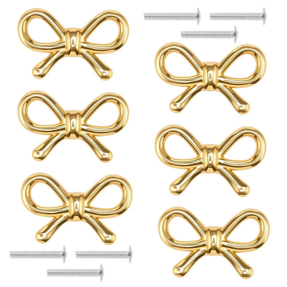 2/4/6 Pcs Bow Shape Drawer Knobs Gold Brass Cabinet Pulls with Screws Decorative Cupboard Handles for Dresser Wardrobe Drawer Cabinet