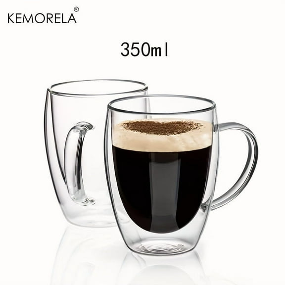2/4/6PCS 350ML Double Wall Glass Coffee Mug With Handle Transparent Glass Cappuccino Cup Coffee Milk Tea Juice Tea Cup