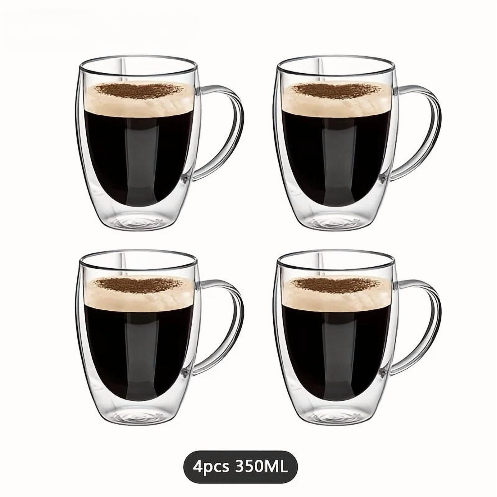 2/4/6PCS 350ML Double Wall Glass Coffee Mug With Handle Transparent Glass Cappuccino Cup Coffee Milk Tea Juice Tea Cup