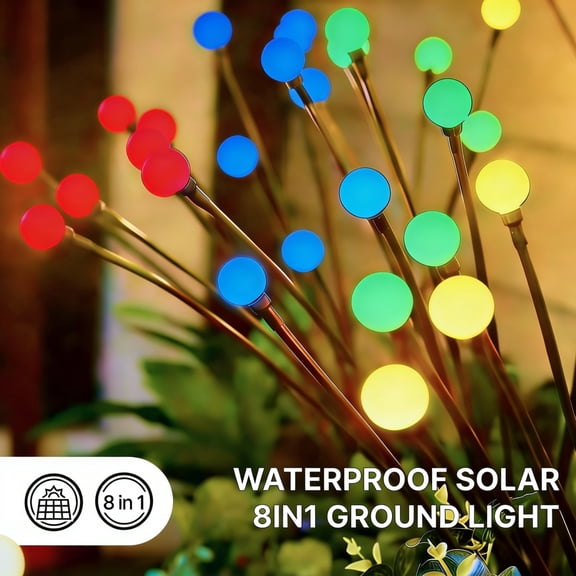 2/4/6PCS 8in1 Outdoor Waterproof Solar Wind Firefly LED Ground Light Colorful Lawn Light for Garden Decoration Festival Light Ground Insertion Street Lamp,Patio Decor