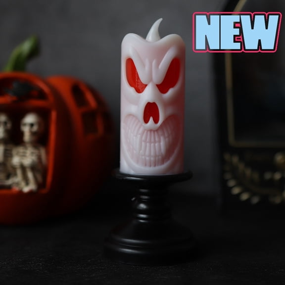 2/4/6PCS Halloween LED Pumpkin Candlestick Lights - Electronic Flameless Skeleton Candle Decorations for Home, Party (Orange/White)