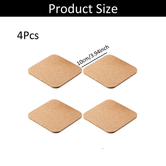 2/4/6Pcs Square Cork Coasters, Wooden Thick Drink Coasters, Heat Resistant Bar Coasters for Kitchen Restaurant Home Bar Cafe
