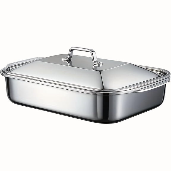 2/4/6pcs Extra Large Heavy Duty Stainless Steel Baking Pans with Lids - Non-Stick, Thick Rectangular Oven Trays for Desserts, Bread, And Seafood - Perfect for Bbqs, Buffet Serving Trays