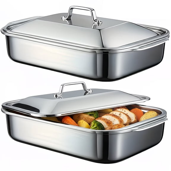 2/4/6pcs Extra Large Heavy Duty Stainless Steel Baking Pans with Lids - Non-Stick, Thick Rectangular Oven Trays for Desserts, Bread, And Seafood - Perfect for Bbqs, Buffet Serving Trays
