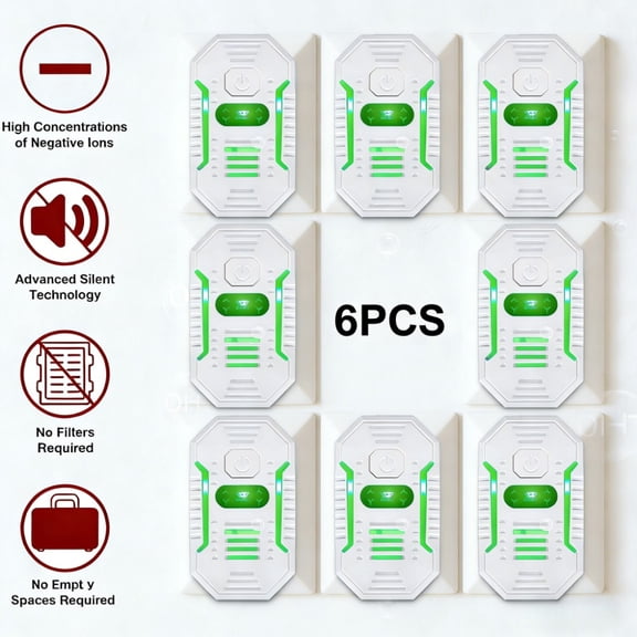 2/4/6pcs of Plug-In Air Purifier with Negative Ions, a Portable Air Freshener Suitable for Home, Bedroom, Kitchen, Office, Garage, And Effective Against Pet Odors And Dust, Operating Quietly