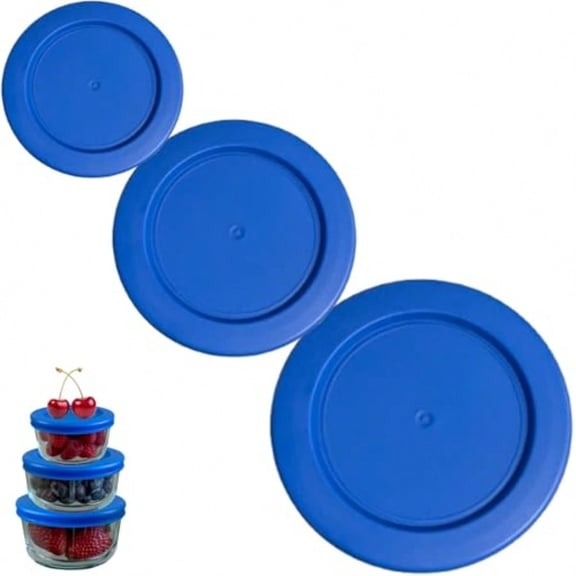 2 4 and 7 Cup Blue Replacement Lids/Covers for Pyrex Anchor Hocking and KlareWare Storage Bowls *Lids Only Glass Container Not Included* 3 Pack *One of Each Size*
