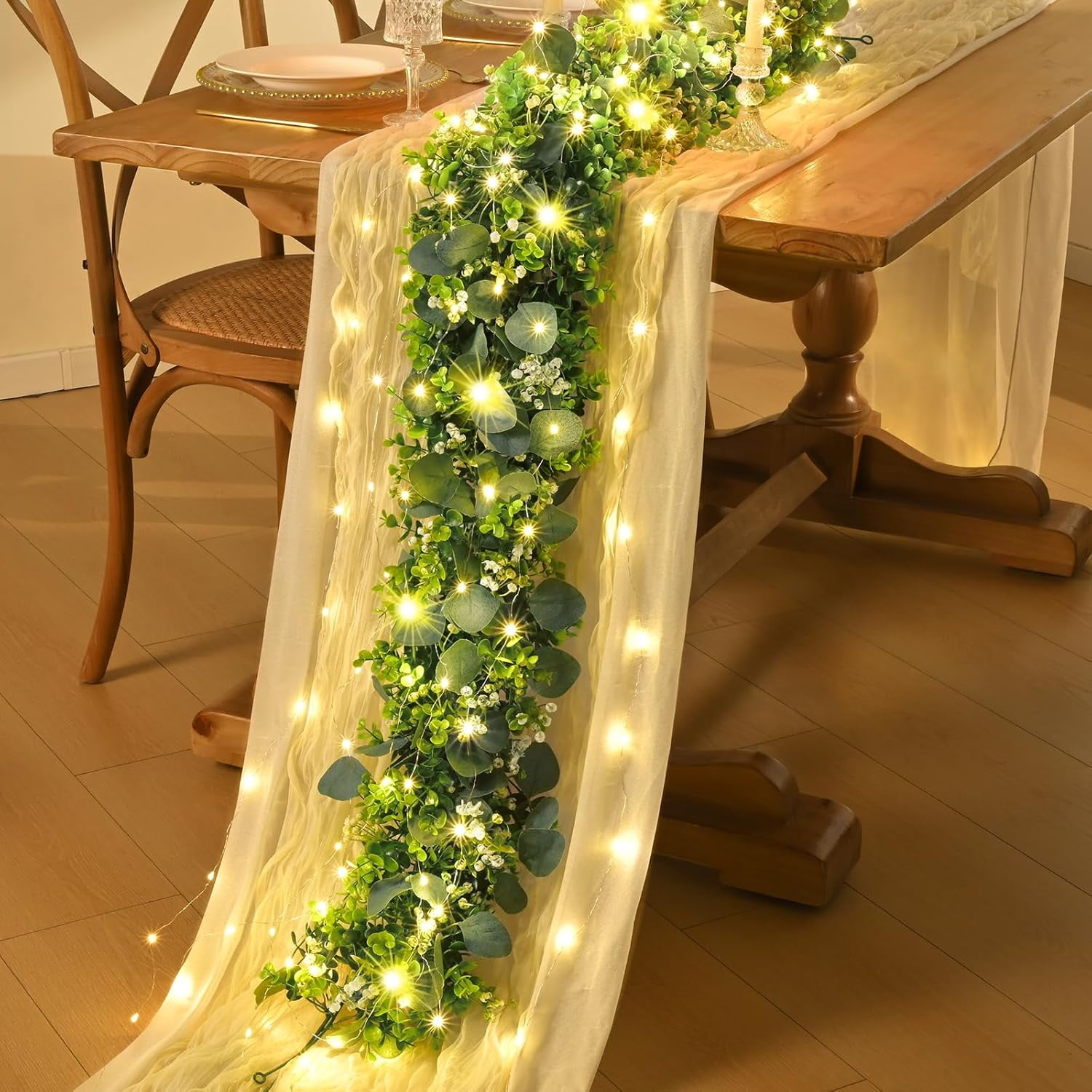 2/4/8 Pcs Eucalyptus Garland with Lights, Greenery Garland, Green ...