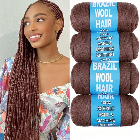 2/4/8 Rolls Brazilian Wool Hair for Braiding Acrylic Hand Knitting Wool Yarn for Soft Locs Crochet Hair Jumbo Braids Twist Braiding Hair Extensions