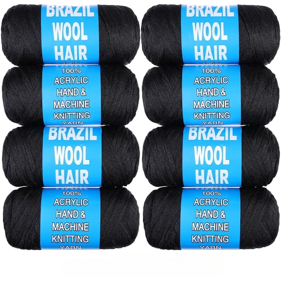 2/4/8 Rolls Brazilian Wool Hair for Braiding Acrylic Hand Knitting Wool Yarn for Soft Locs Crochet Hair Jumbo Braids Twist Braiding Hair Extensions