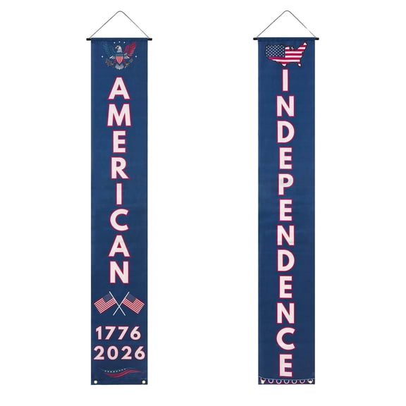 2/4/8pcs Independence Anniversary 1776-2026 Years Porch Door Banner, 250th Patriotic Door Hanging Decorations PreAssembled Polyester Vertical Flag Decor for Home Outdoor Display