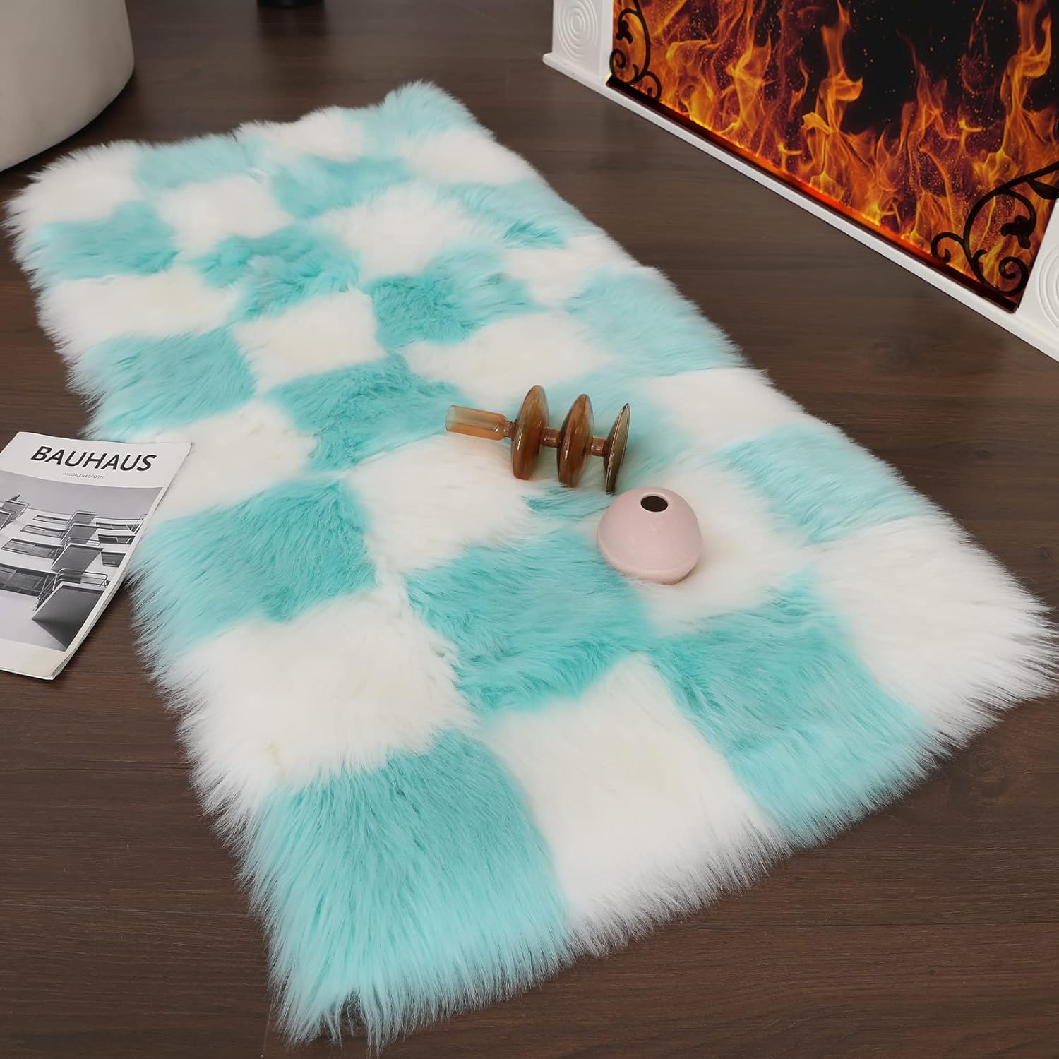 2×4 Area Rug for Living Room, Blue and White Fluffy Shag Fuzzy Plush ...