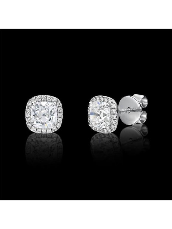 2.4 CT Old Mine Cut Diamonds Stud Halo Earrings, 14K White Gold