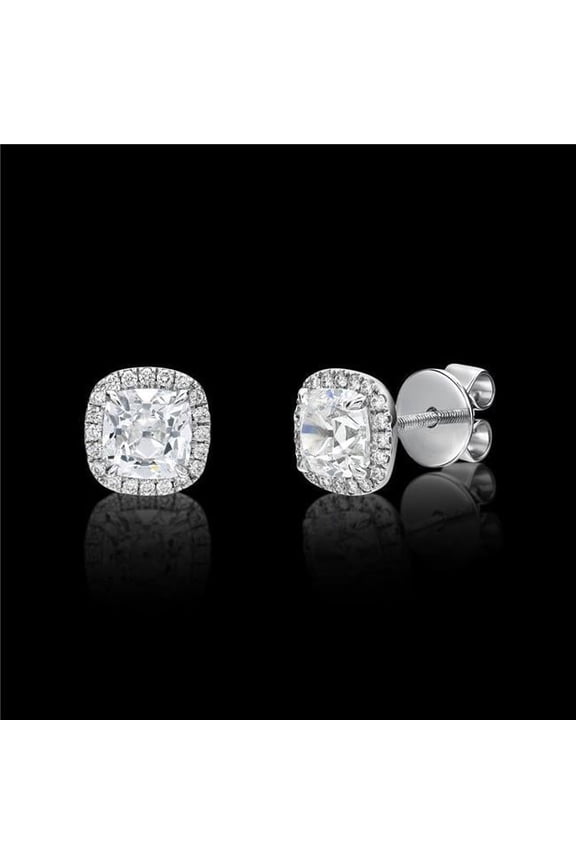 2.4 CT Old Mine Cut Diamonds Stud Halo Earrings, 14K White Gold