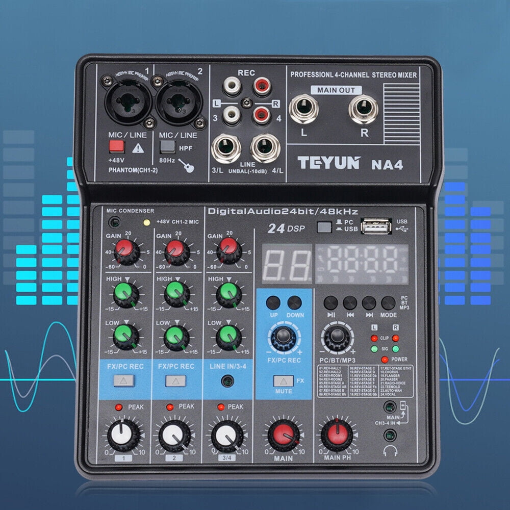 2/4 Channel Professional USB Studio Audio Mixer Board BT Sound Mixing