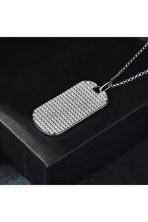 2.4 Ct Round Cut Lab-Created Diamond Dog Tag Men's Pendant 14k White Gold Plated