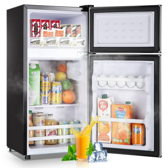 DEMULLER 2.4 Cu.ft Mini Fridge Small Refrigerator with Freezer Removable Shelves Two Door Silver New