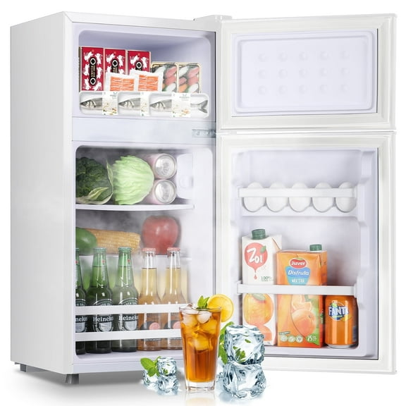 2.4 Cu.Ft Mini Fridge Small Refrigerator with Freezer 2 Removable Plastic Shelves Two Door White New