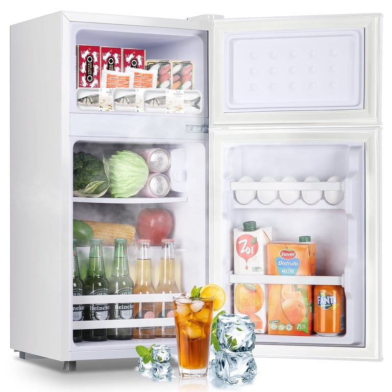 DEMULLER Mini Fridge Small Refrigerator 2.4 Cu Ft with Freezer Two