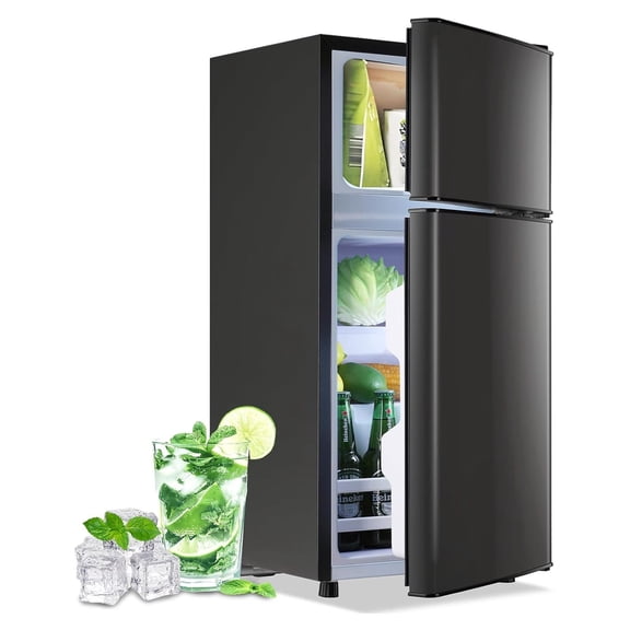2.4 Cu.Ft Small Refrigerator with Freezer, Mini Fridge for Dorm Office, Double Door Gray, Compact Under Counter Fridge with Removable Shelves, Adjustable Height