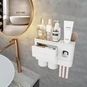 2-4 Cup Toothbrush Holders for Bathrooms - Wall Mounted with Toothpaste Dispenser - CosmeticDrawe, Large Capacity Tray & Bathroom Accessories Bottles Home Goods Organizer Organizing