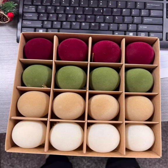 2.4" Flocked Christmas Balls Set, 16pcs Shatterproof Ornaments Xmas Tree Hanging Pendants Holiday Party Wedding Home Decorations