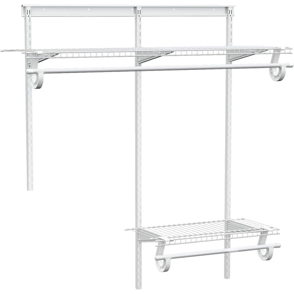2-4 Ft. Expandable Closet Organizer System Kit, White Metal , Organization and Storage Shelves Wall Mounted with Hanging Rods