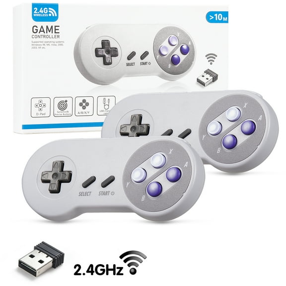 2.4 GHz Wireless Controller for SNES Classic Edition&NES Classic Edition,LUXMO Wireless SNES USB Classic Controller Gamepad for Windows Laptop PC Mac Raspberry PI System(2 Pack)