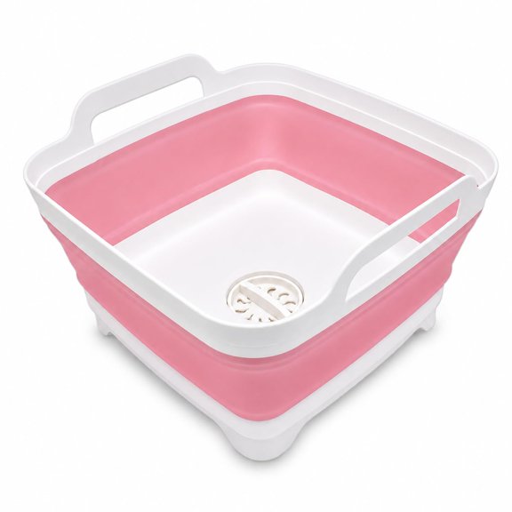 2.4 Gal(9L) Collapsible Dish Basin with Drain Plug, Space Saving Outdoor Multiuse Foldable Sink Tub, Dishpan, Kitchen Storage Tray for Camping, Vegetable Washing, RV (Gray)
