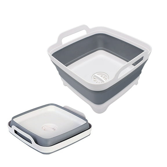 2.4 Gal(9L) Collapsible Dish Basin with Drain Plug, Space Saving Outdoor Multiuse Foldable Sink Tub, Dishpan, Kitchen Storage Tray for Camping, Vegetable Washing, RV