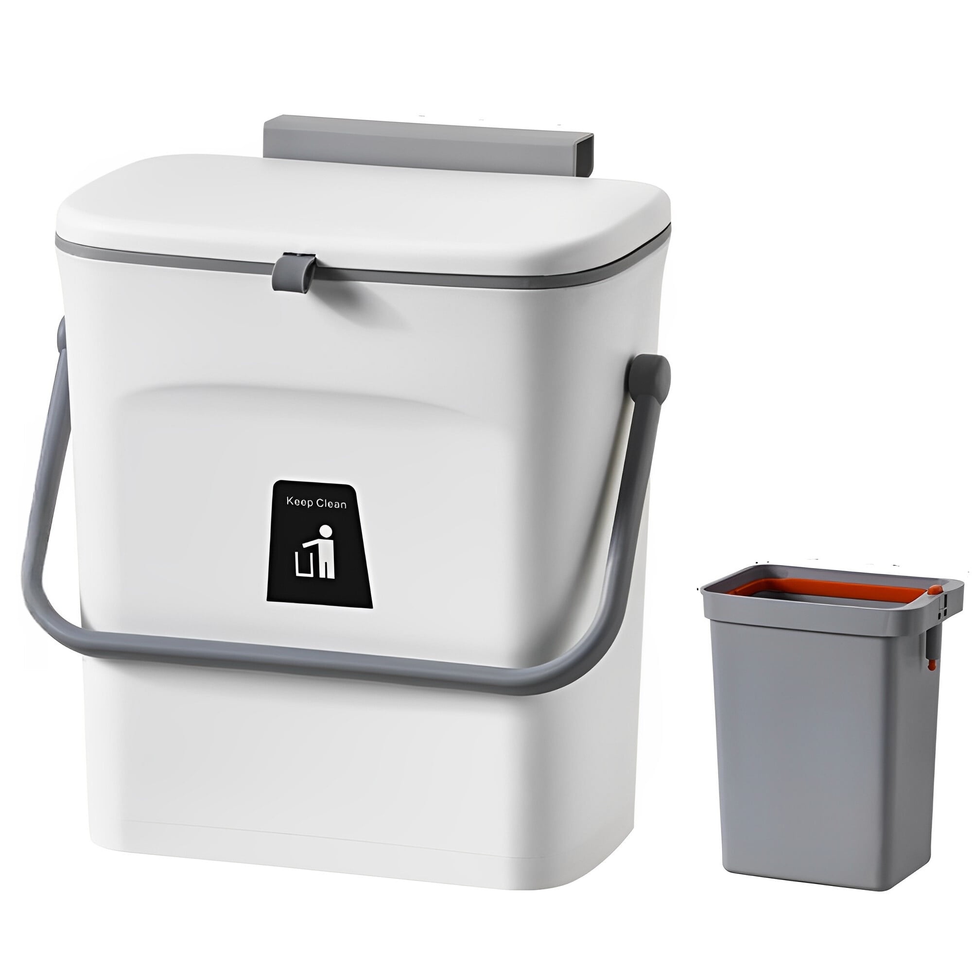 2.4 Gal Hanging Trash Can for Kitchen Door with Lid, Small