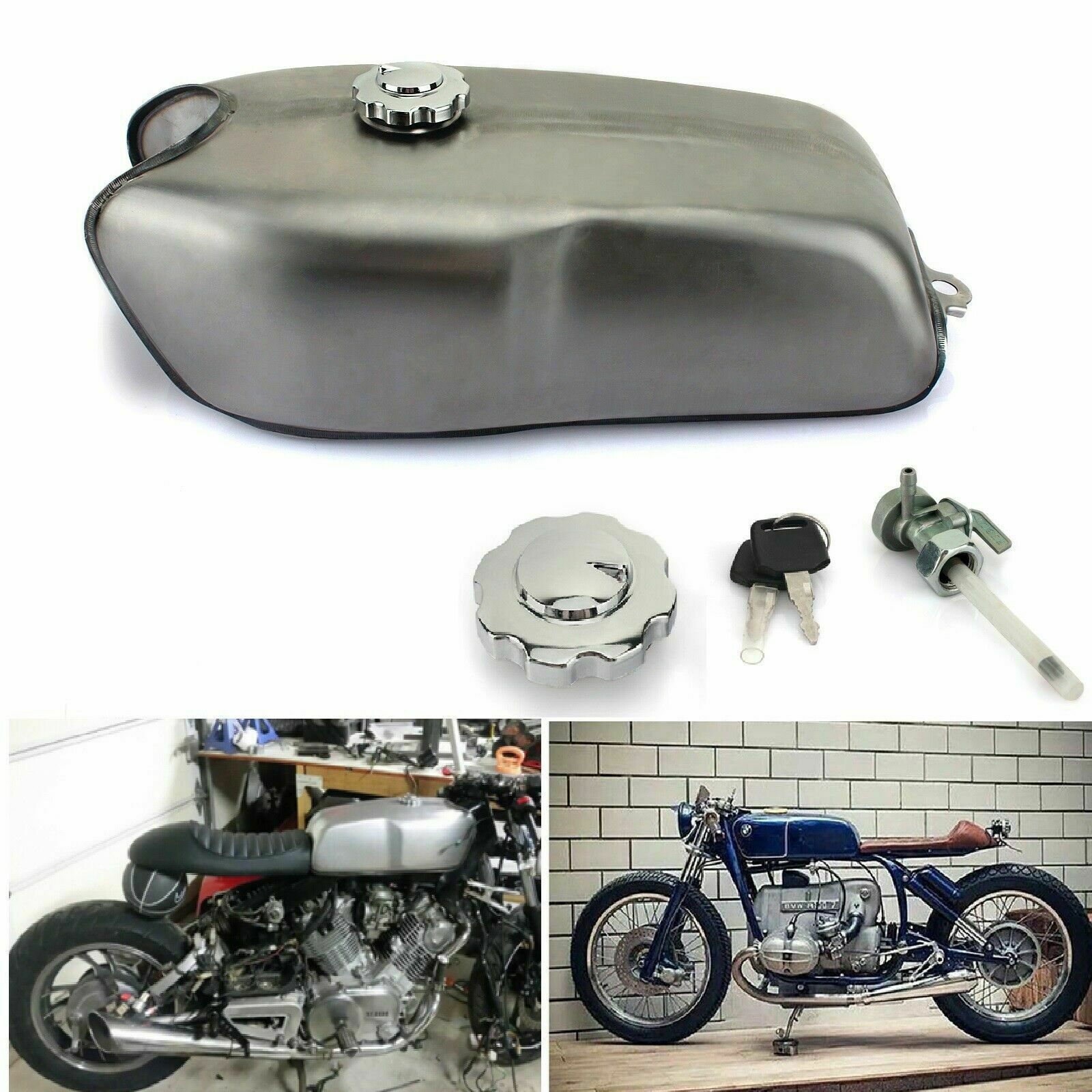 Efarbuy 2.4 Gal (9L) Cafe Racer Gas Fuel Tank – Universal For Honda Yamaha Suzuki, Unpainted Iron
