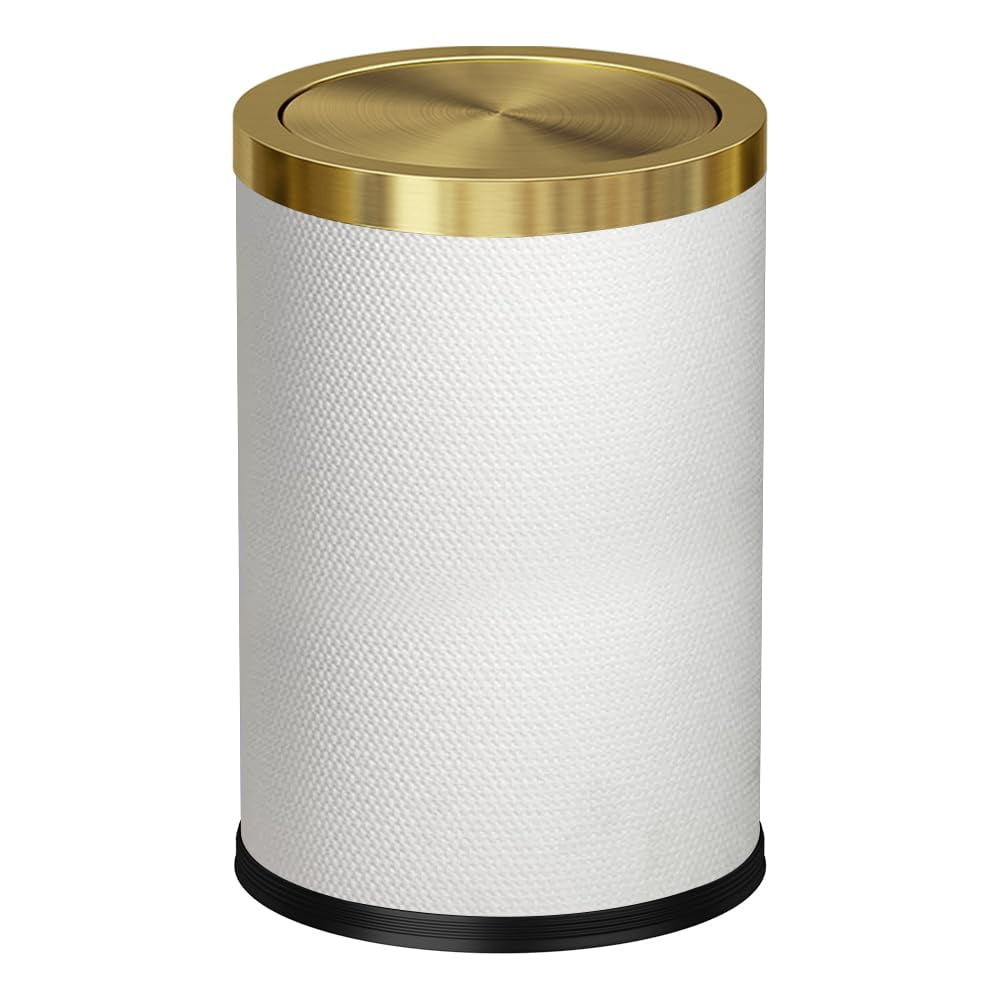 2.4 Gallon Bathroom Trash Can with Lid, Pu Leather Modern Garbage Can, Round Decorative Waste Basket, for Near Desk, Powder, Bedroom, Hotel, Office, Home