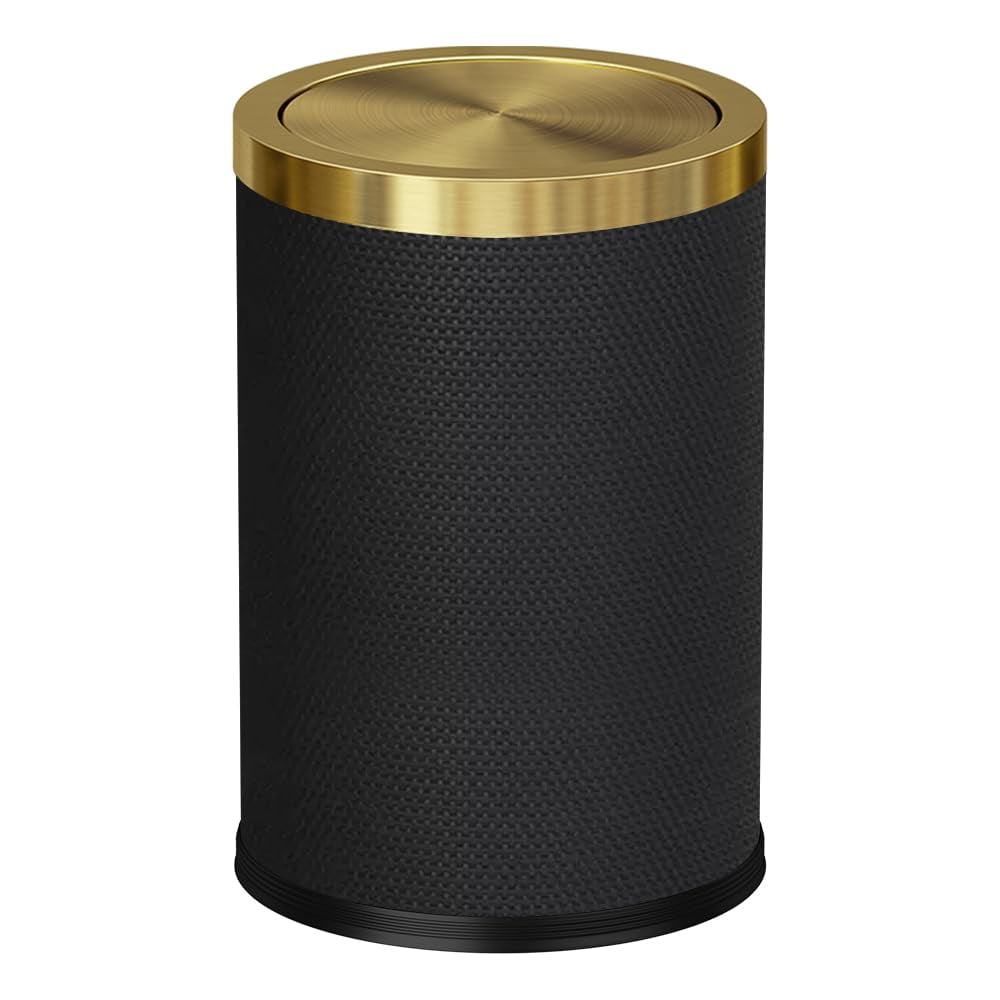2.4 Gallon Bathroom Trash Can with Lid, Pu Leather Modern Garbage Can, Round Decorative Waste Basket, for Near Desk, Powder, Bedroom, Hotel, Office, Home