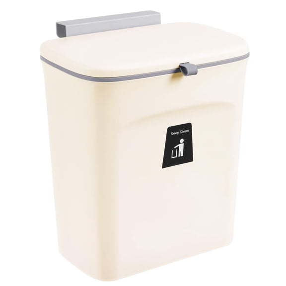 2.4 Gallon Beige Mountable Indoor Outdoor Trash Can For Countertop, Under Sink, or Wall Mount