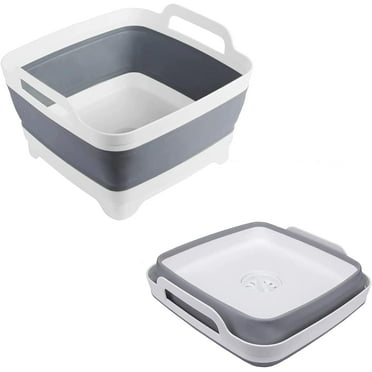 2.4 Gallon Collapsible Storage Tub with Drain Plug, Dish pan for Kitchen Sink, Gray