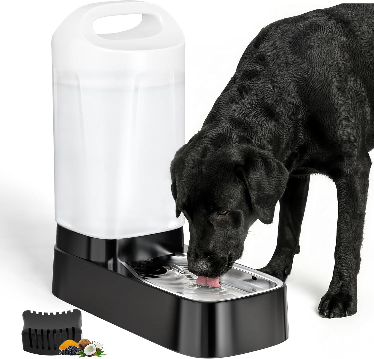 2.4 Gallon Gravity Pet Water Dispenser with 304 Stainless Steel Bowl, Auto-Feeder for Dogs and Cats, Easy-Carry Handle for Multi-Pet Homes