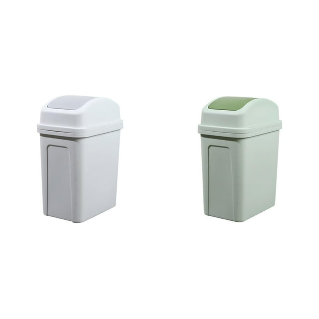 2-4 Gallon Large Can,16 Quart Swing Top Kitchen Garbage Can for Kitchen Home, Fall Waste Bin with Swing Lid, Green + White 2-Pack