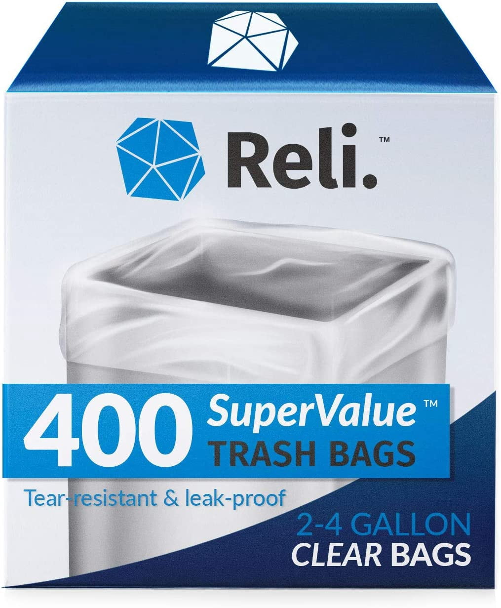 2-4 Gallon Trash Bags | 400 Bags | Clear | Bathroom | Strong | Garbage