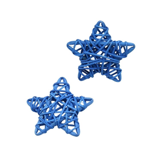 2.4" Handwoven Rattan Star Decor 2-Pack - Multicolor Vase Fillers, Christmas Ornaments & Cat Toys (Dark Blue)