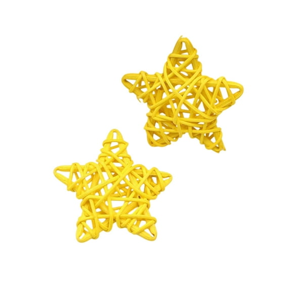 2.4" Handwoven Rattan Star Decor 2-Pack - Multicolor Vase Fillers, Christmas Ornaments & Cat Toys (Yellow)