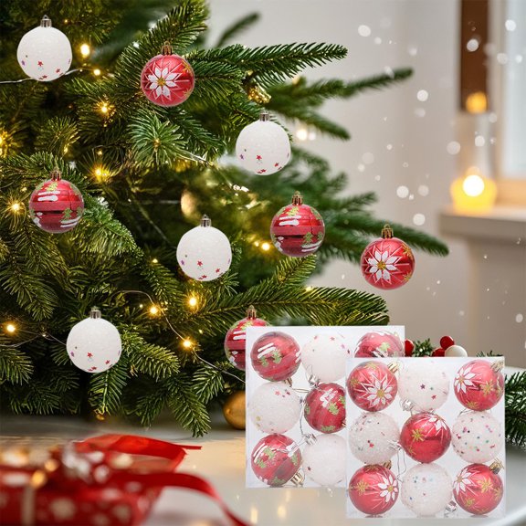2.4-Inch Hand-Painted Christmas Ball Ornaments Set, 9pcs Snowflake Plastic Baubles for Christmas Tree Holiday Party Home Decoration 2025 Collection